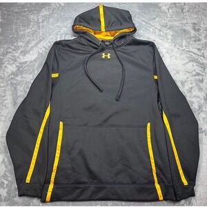 Under Armour Hoodie Mens XL Black Yellow Loose Fit Pullover Sweatshirt HeatGear